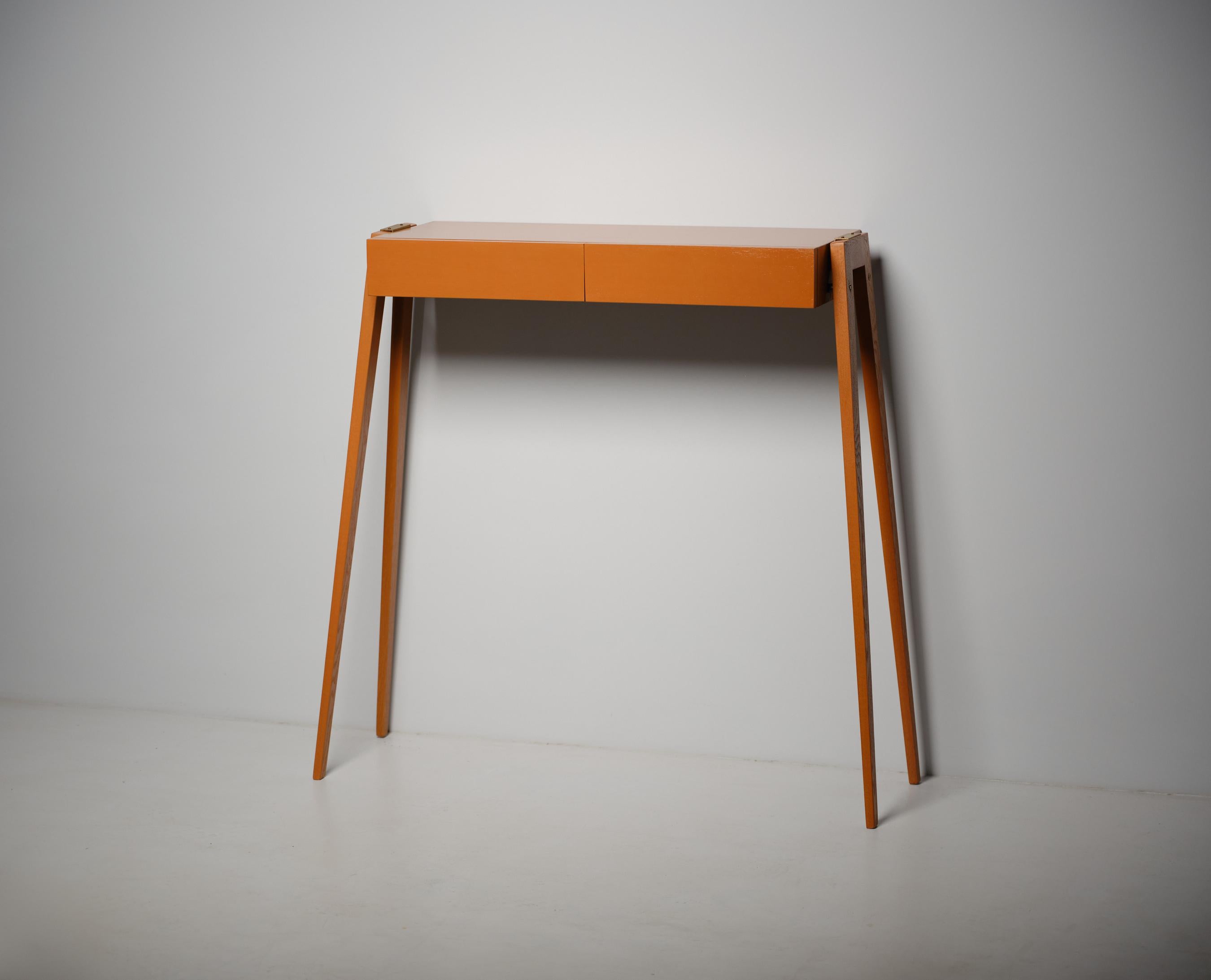 Brass Italian Design Console from the 1950s: Restyled Elegance in Modern Rust Orange