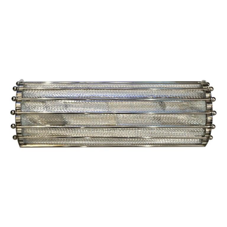 Italian Design Crystal Murano Glass Half Moon Nickel Finish Flushmount (Italienisch) im Angebot