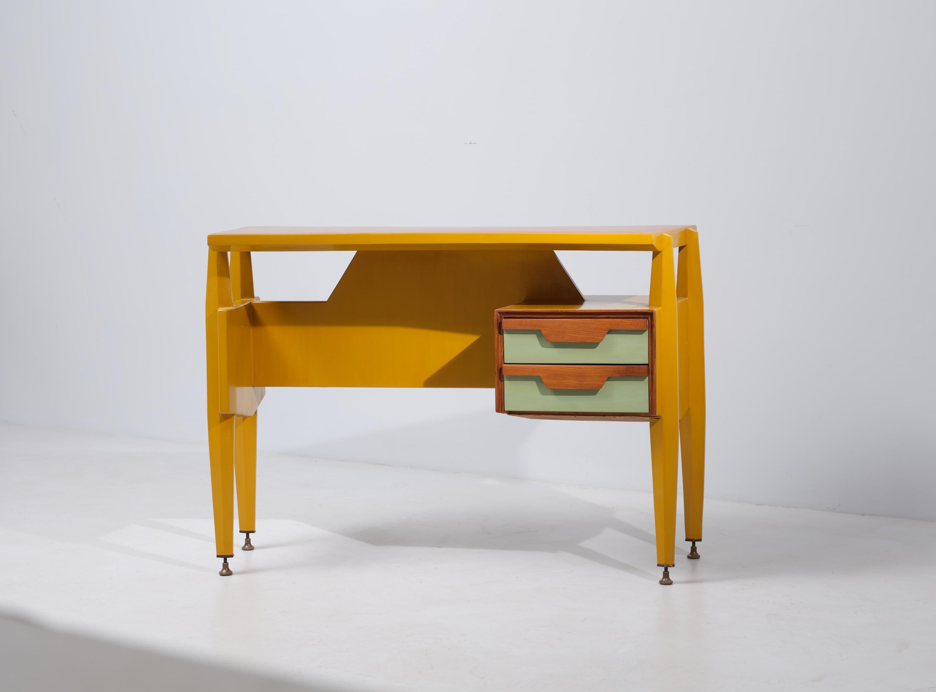 Brass Italian Design Desk from the 50s, Restyled with Modern Flair by RETRO4M For Sale