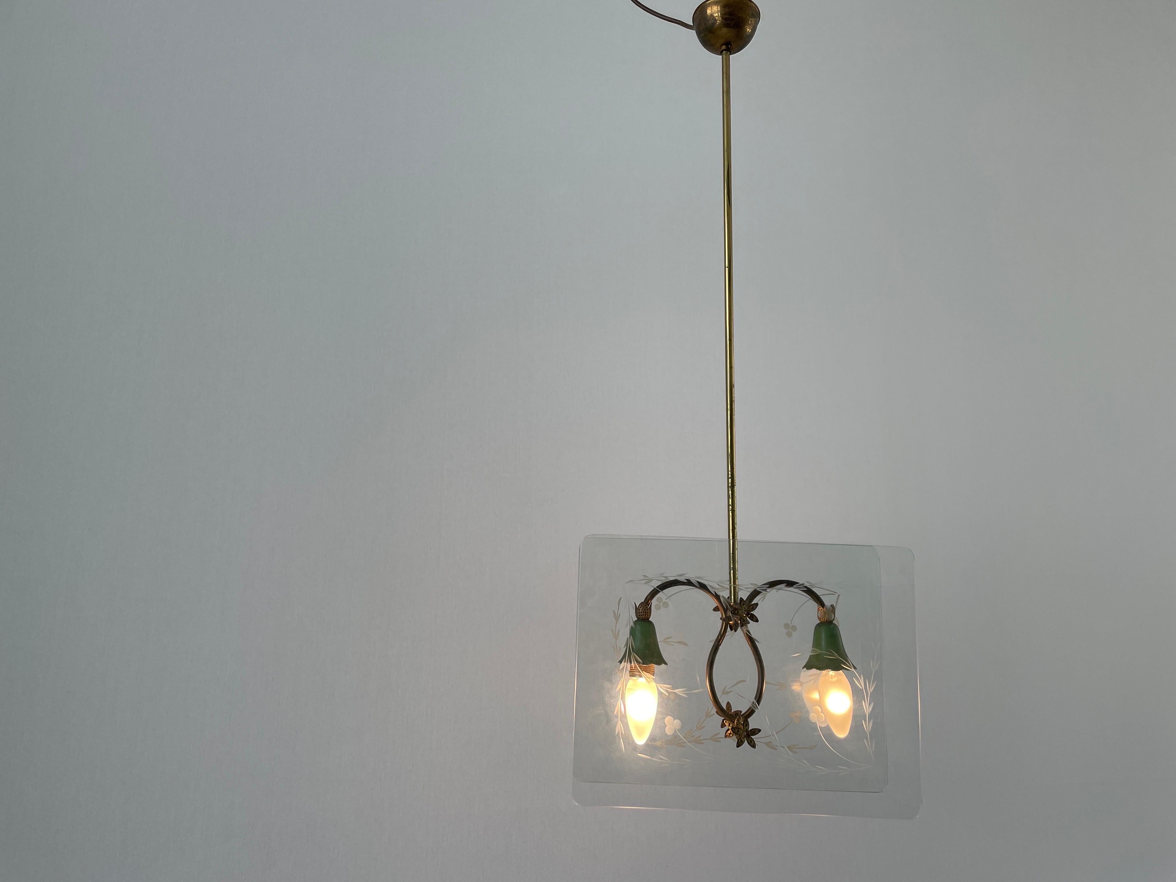 Italian Design Double Side Flower Printed Glass Ceiling Lamp, 1950s, Italy For Sale 7