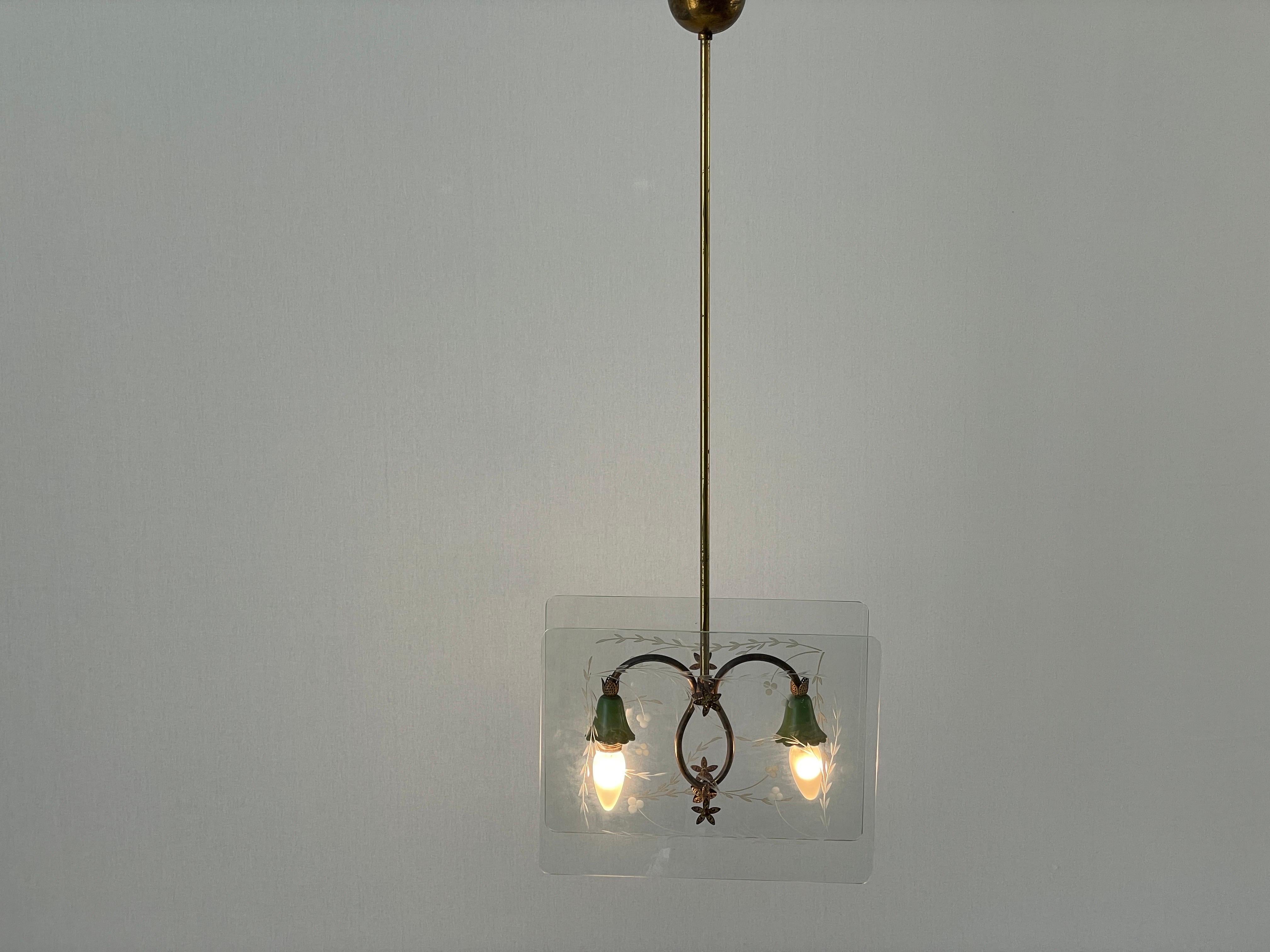 Italian Design Double Side Flower Printed Glass Ceiling Lamp, 1950s, Italy For Sale 8