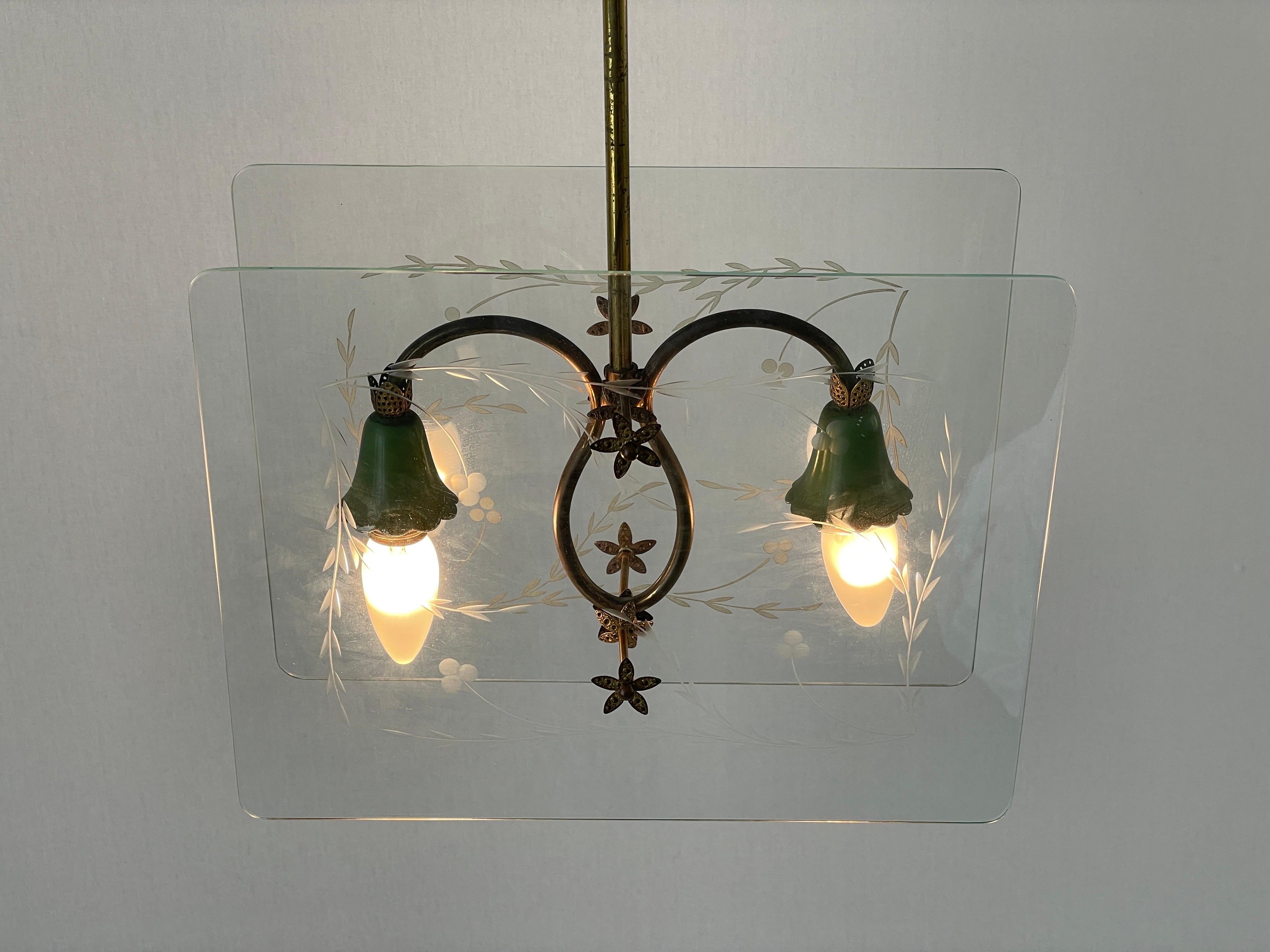 Italian Design Double Side Flower Printed Glass Ceiling Lamp, 1950s, Italy For Sale 9