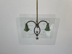 Italian Design Double Side Flower Printed Glass Ceiling Lamp, 1950s, Italy