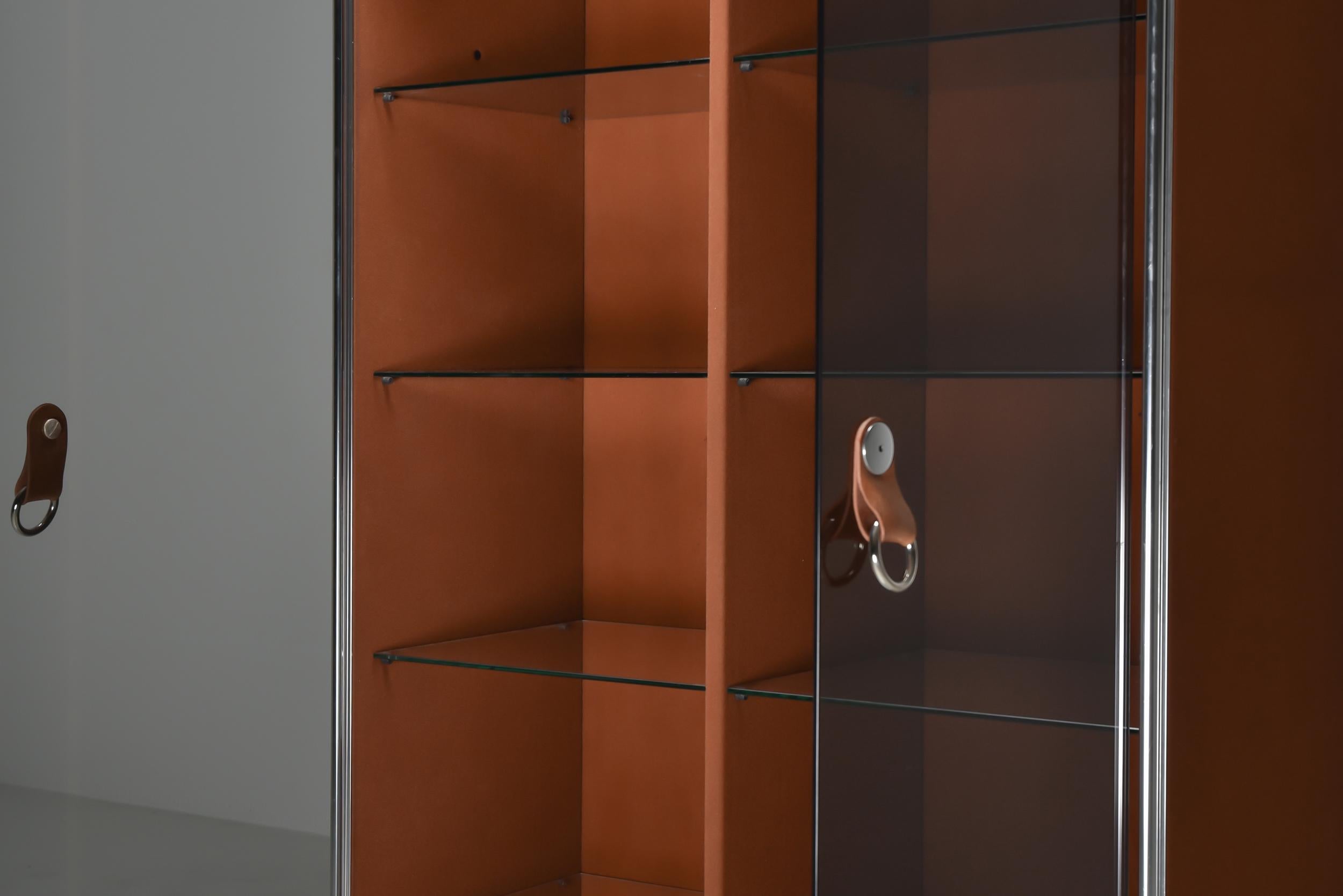 Italian Design Dresser in Cognac Leather, Chrome and Black Glass for Hermès 7