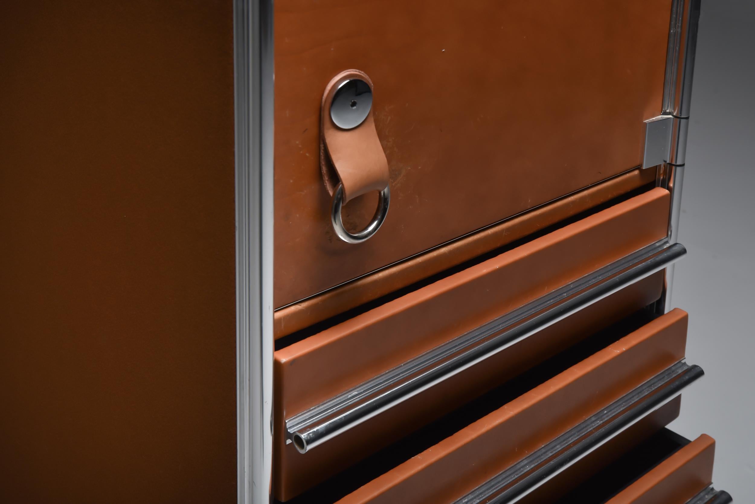 Italian Design Dresser in Cognac Leather, Chrome and Black Glass for Hermès 8