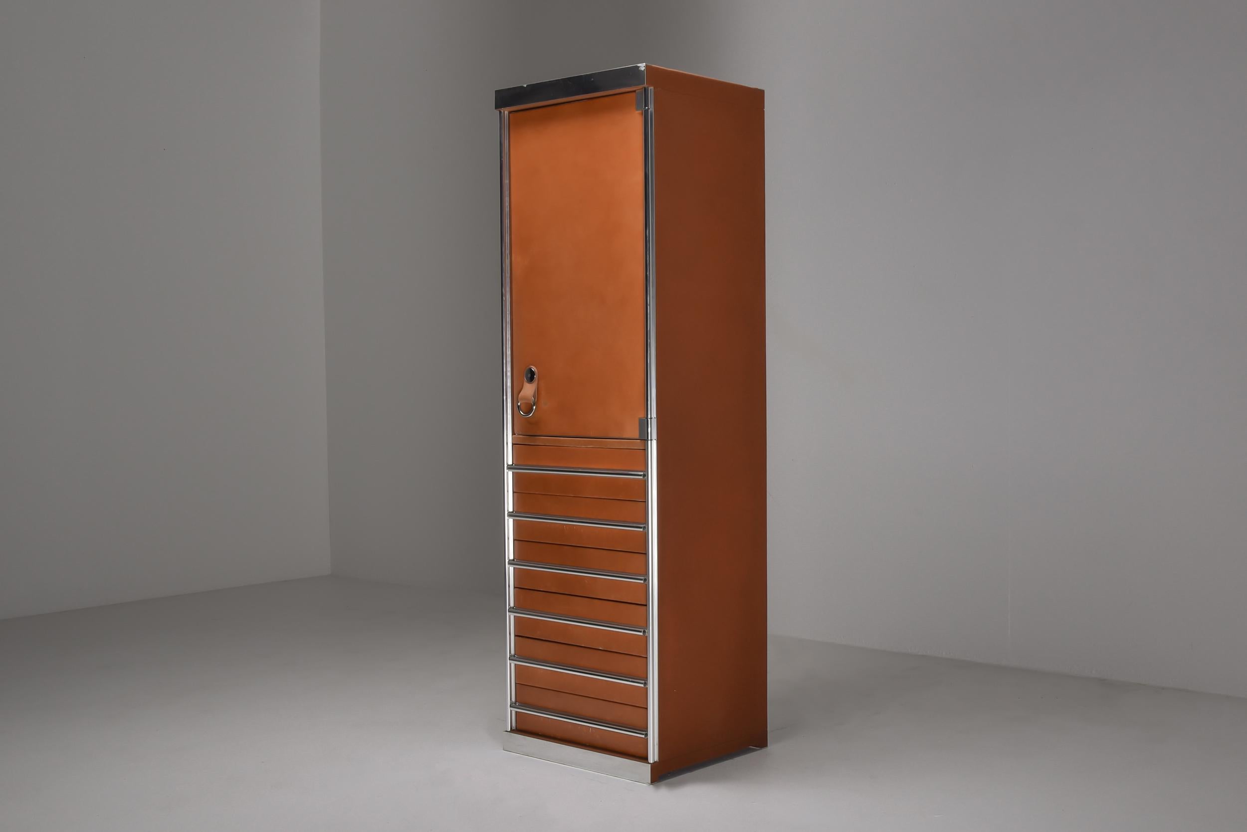 Italian Design Dresser in Cognac Leather, Chrome and Black Glass for Hermès 10