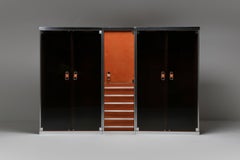 Italian Design Dresser in Cognac Leather, Chrome and Black Glass for Hermès