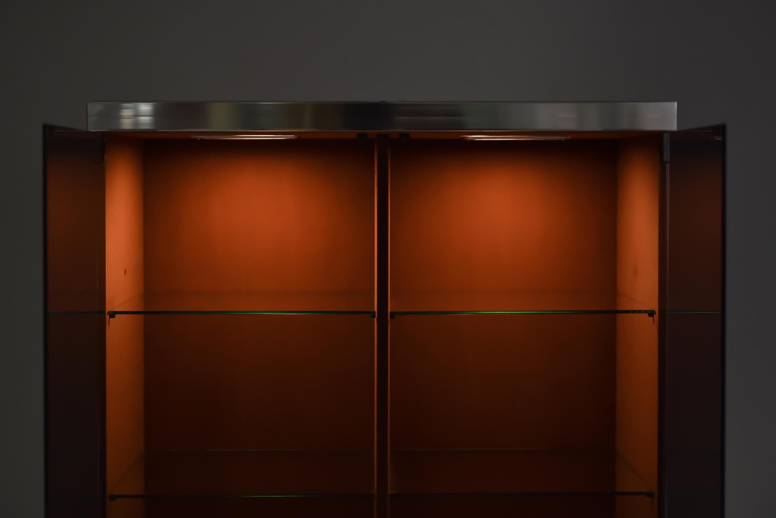 Italian Design Dresser in Cognac Leather, Chrome and Black Glass for Hermès 2