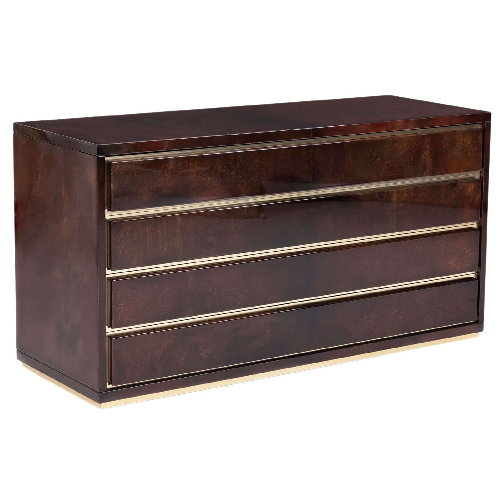 Salpol Goatskin Parchment Dresser - Aldo Tura Style, Brass Detailing, Circa 1960 For Sale