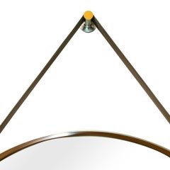 Miroir tambour à cadre en acier brossé et bord en émail jaune de conception italienne Diego Mardegan