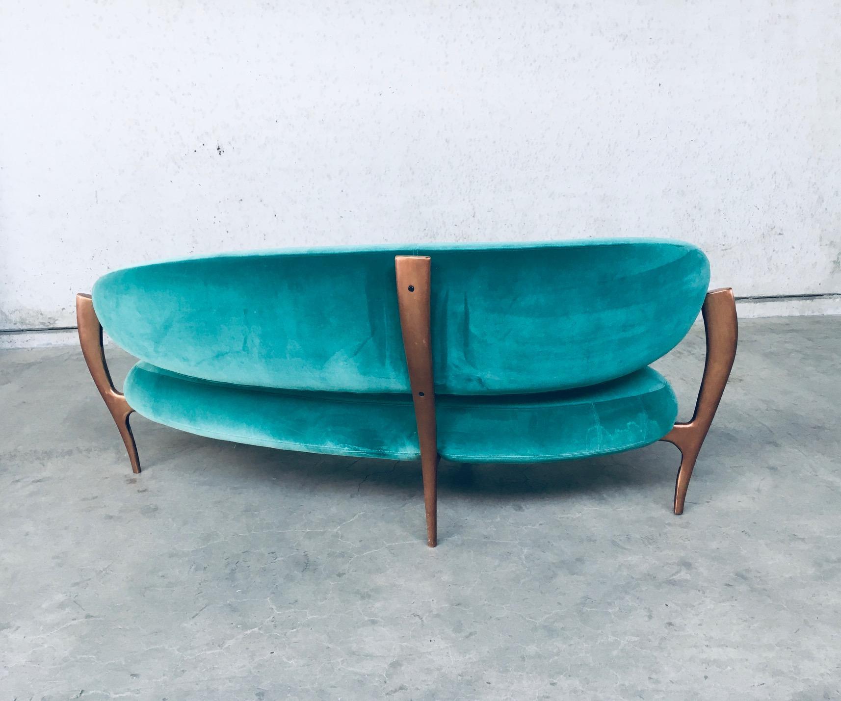 Italian Design Floating Free Form Curved Sofa w Sculptural Copper Base 5
