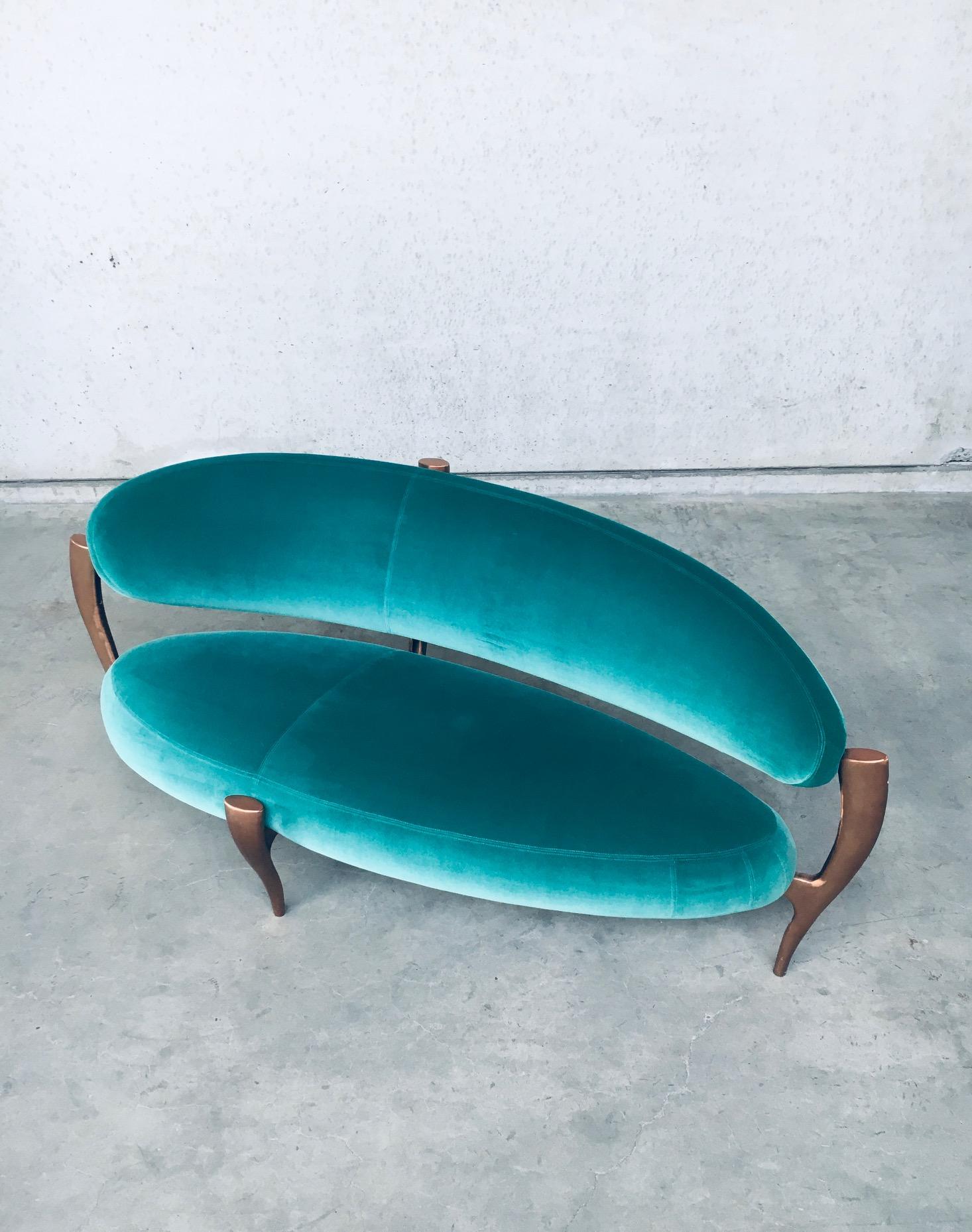 Italian Design Floating Free Form Curved Sofa w Sculptural Copper Base 1