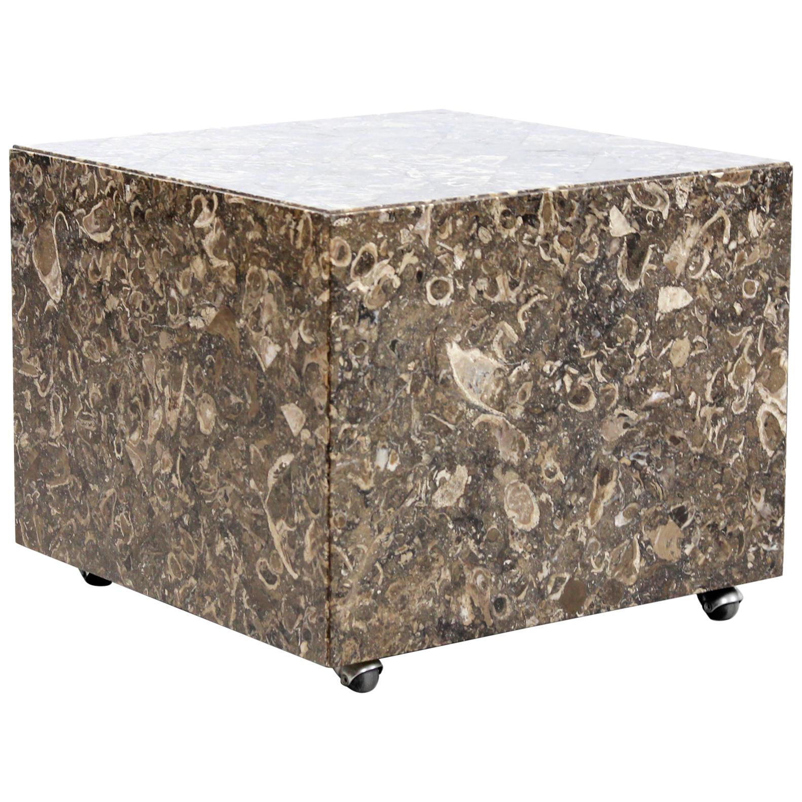 Italian Design Fossil Marble Cube Side Table, 1970s