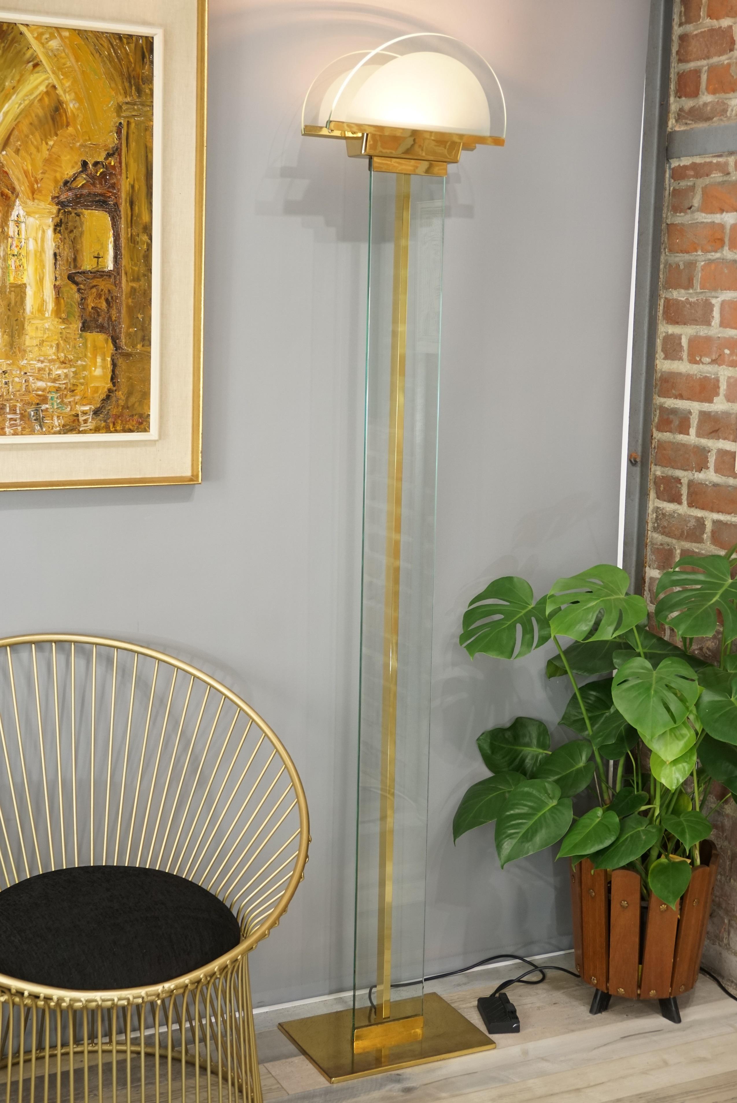  Italian Design from the 1970s by Mauro Martini Brass and Glass Floor Lamp 1