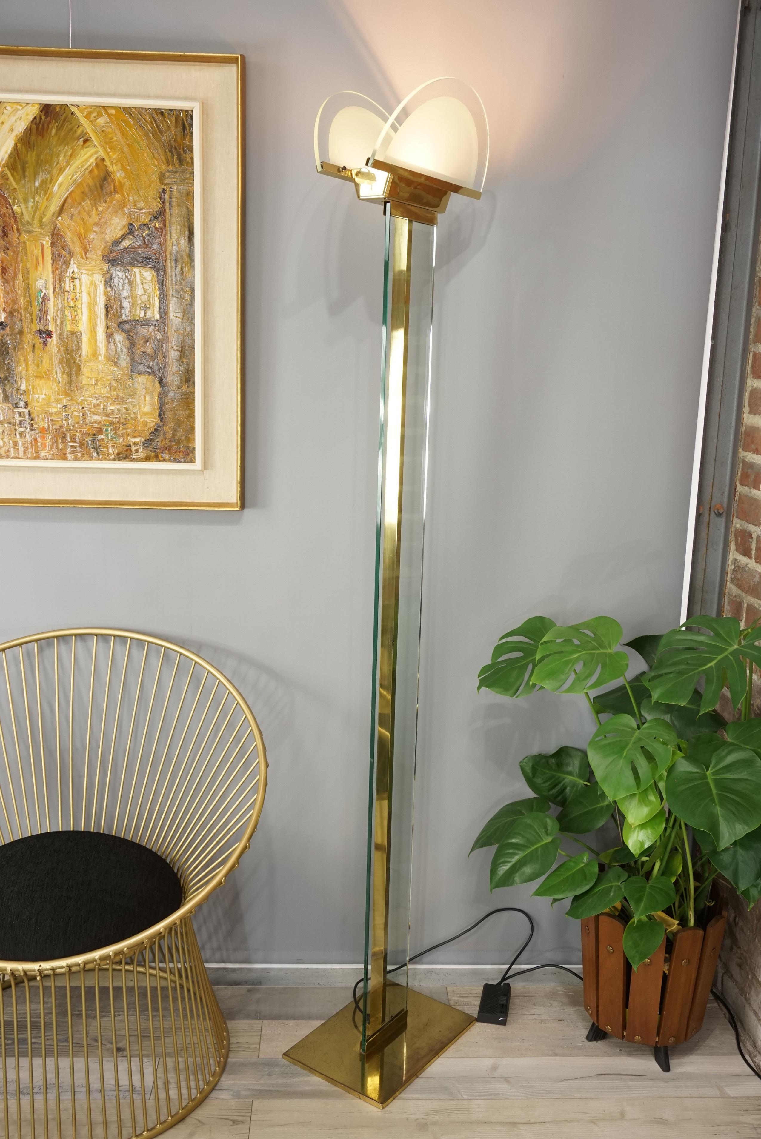  Italian Design from the 1970s by Mauro Martini Brass and Glass Floor Lamp 2