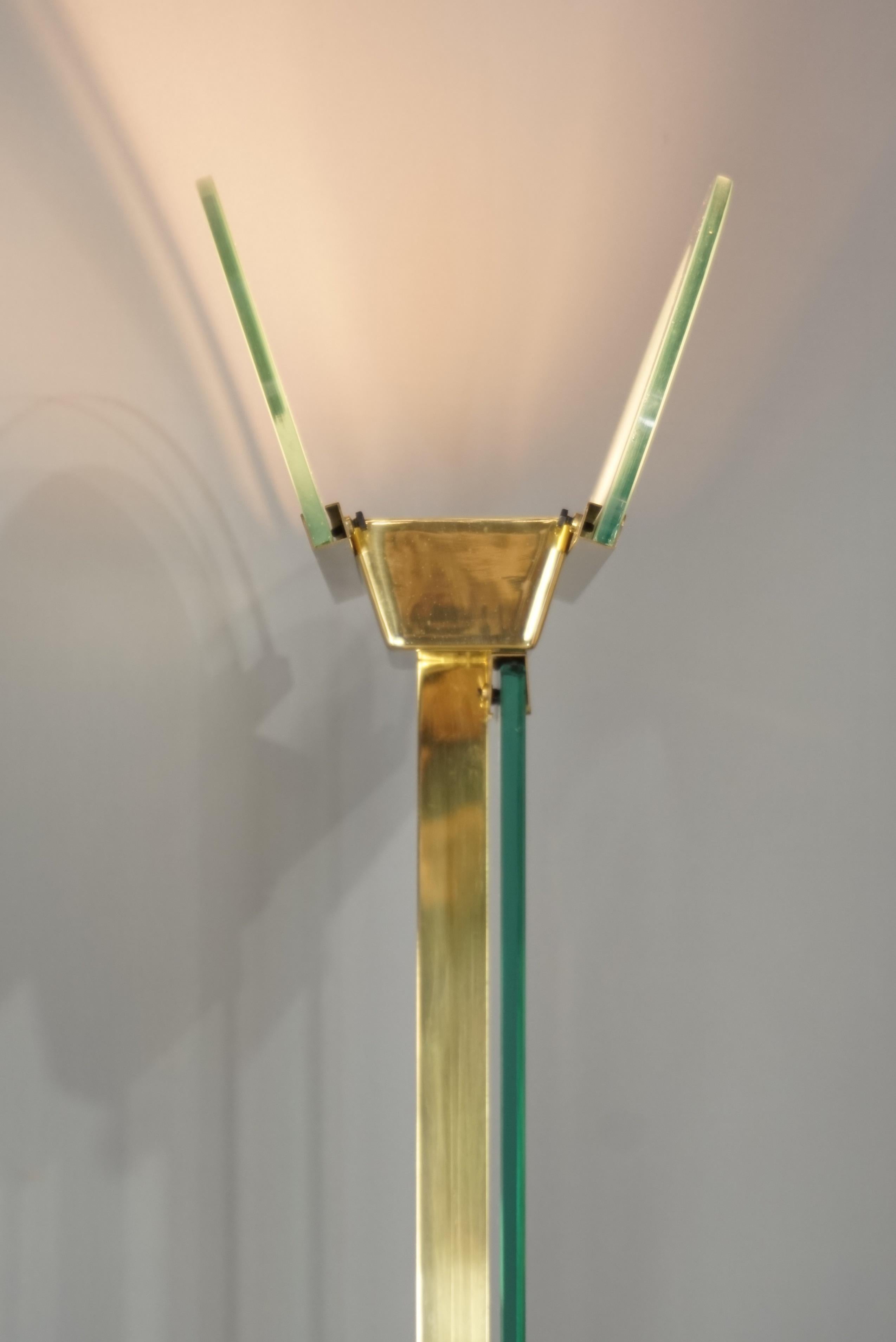  Italian Design from the 1970s by Mauro Martini Brass and Glass Floor Lamp 3