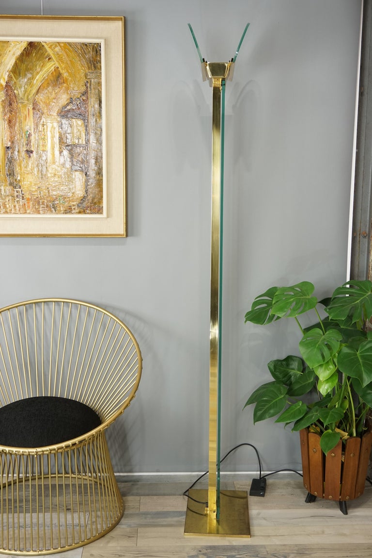 Italian Design from the 1970s by Mauro Martini Brass and Glass Floor Lamp For Sale at 1stDibs