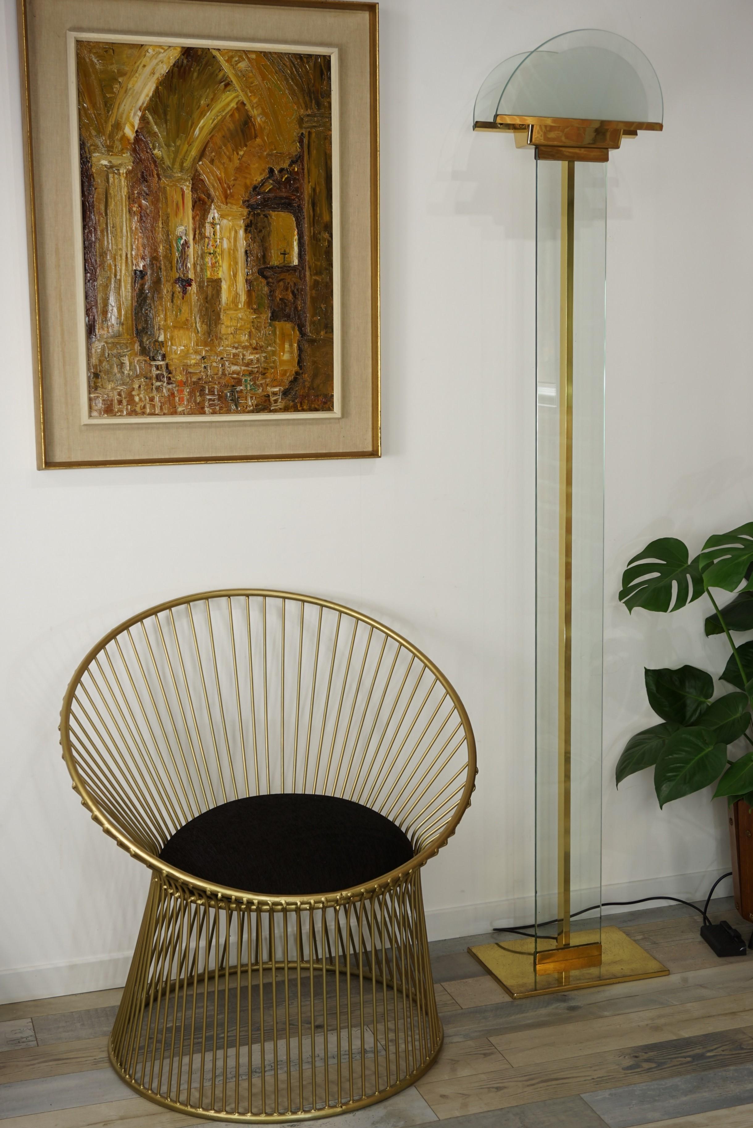  Italian Design from the 1970s by Mauro Martini Brass and Glass Floor Lamp 7