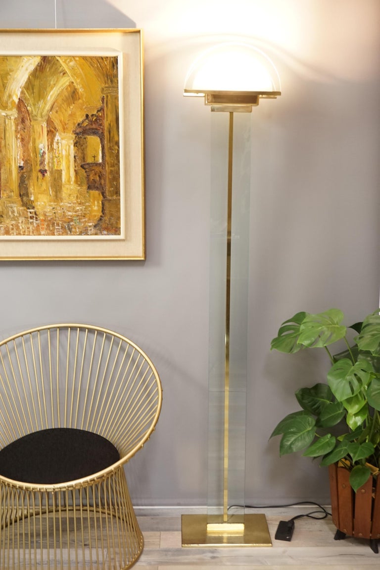 Italian Design from the 1970s by Mauro Martini Brass and Glass Floor Lamp For Sale at 1stDibs
