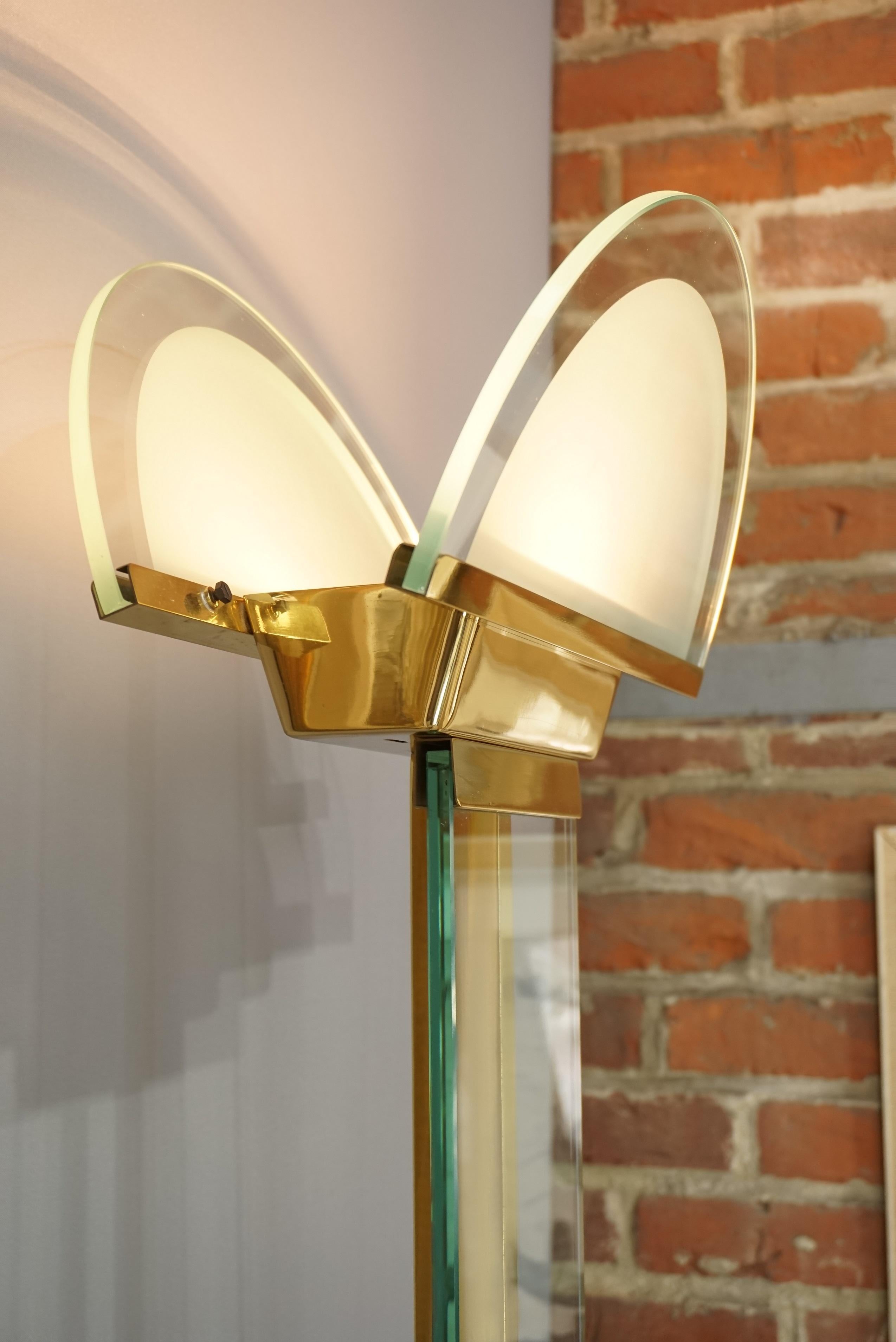 European  Italian Design from the 1970s by Mauro Martini Brass and Glass Floor Lamp