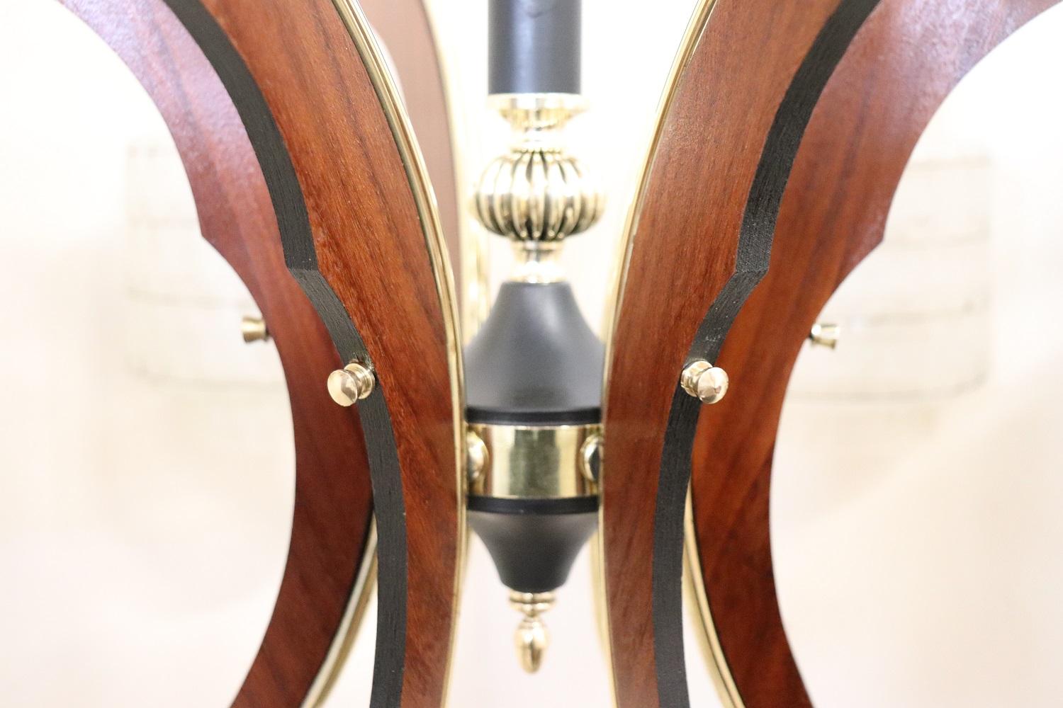 Lampadario di design italiano in vetro, metallo laccato nero e ottone, anni '50 in vendita 6