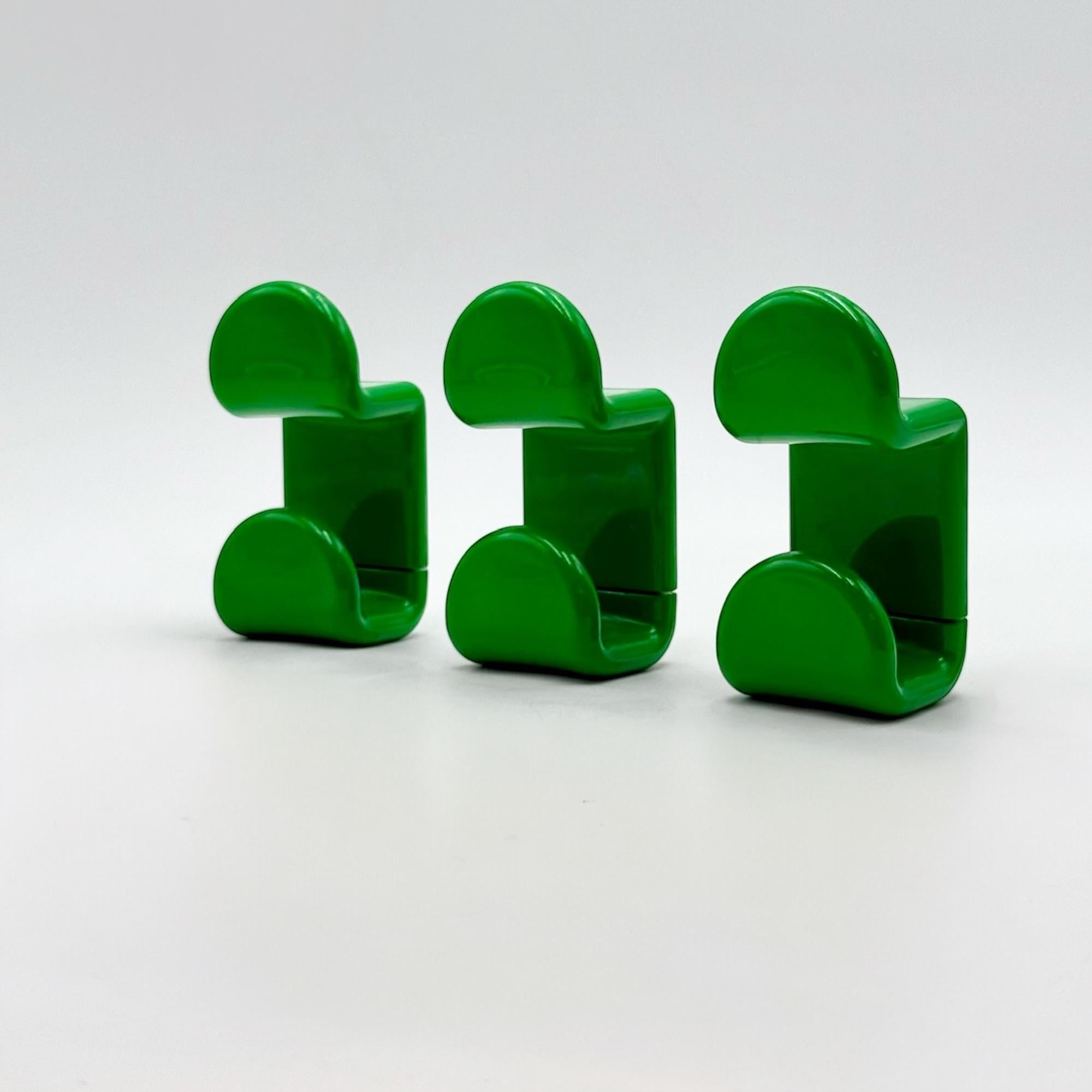 Italian Design Green Wall Hooks by Ambrogio Rossari for Gedy, Set of 3 4