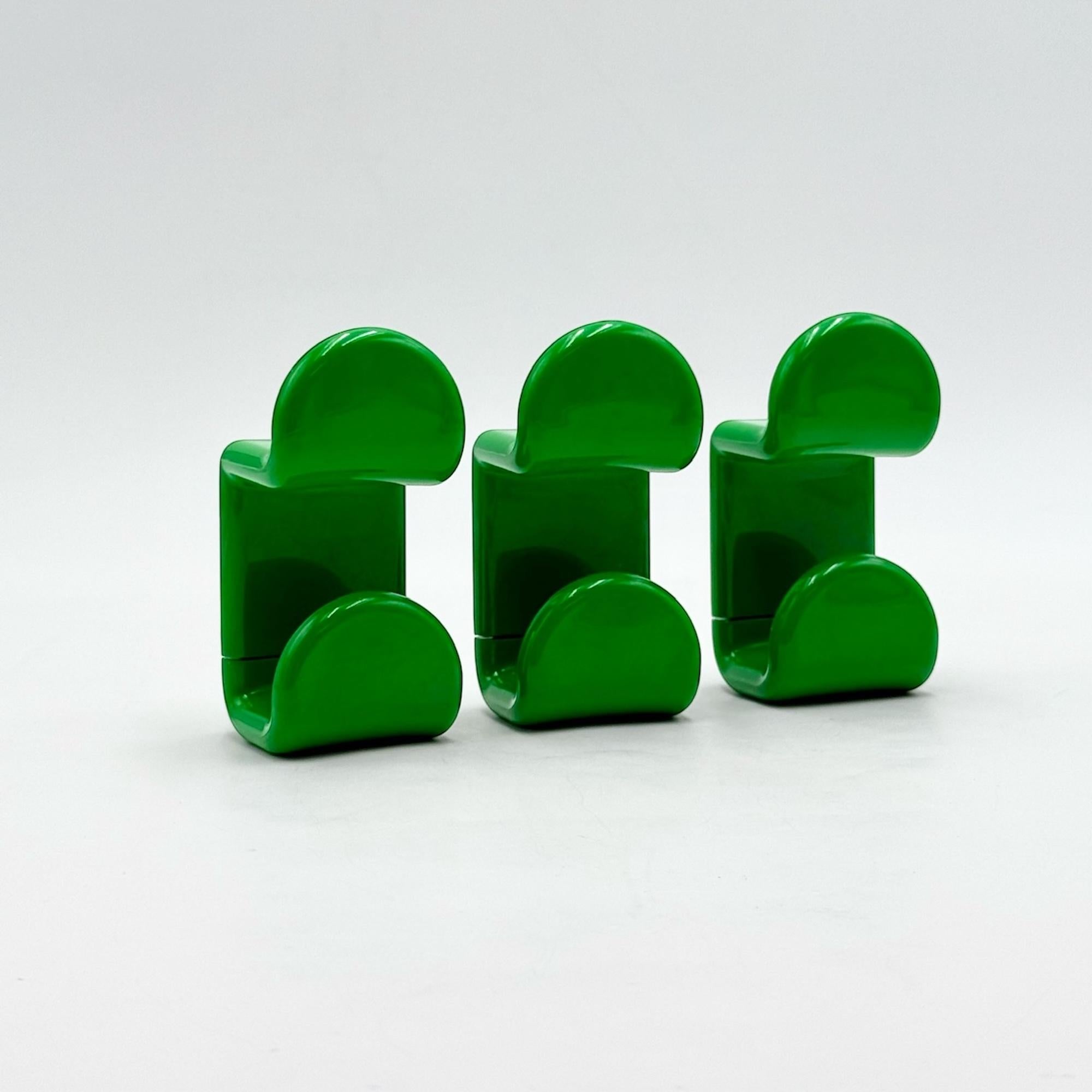Italian Design Green Wall Hooks by Ambrogio Rossari for Gedy, Set of 3 3