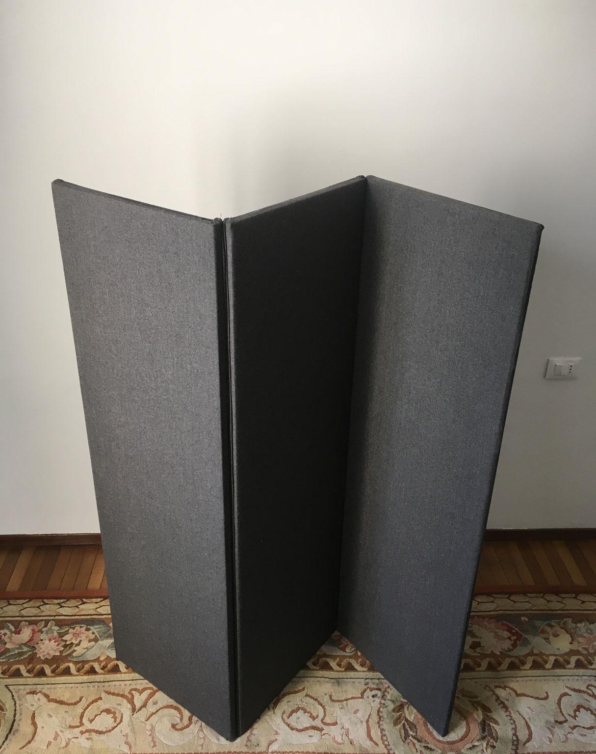 Contemporary Italian Design Grey Upholstered Screen 3 Folders For Sale