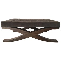 Italy Grey Velvet Upholstered Coffee Table with Crossed Wood Legs
