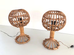 Italian Design Hand-crafted Bamboo Pair of Night Lamps, 1950s, Italy