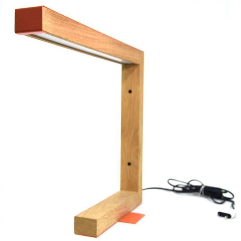 20th Century Italian Design Lacquered Sheet Metal and Oak Lamp, Year 2000 For Sale