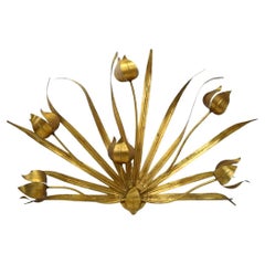 Italian Design. Large Wall Lamp in Brass Designed as Leaves and Flowers, 1960s. 