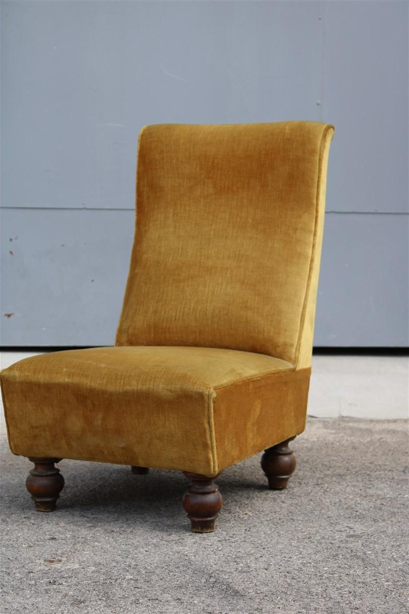 Italian design low armchairs from 1950 orange wooden feet velvet for bedroom.