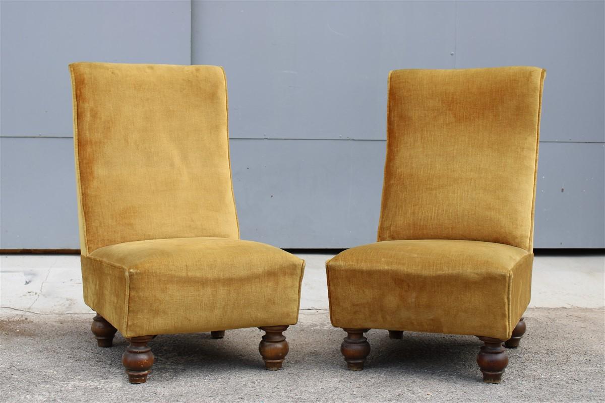 Italian Design Low Armchairs from 1950 Orange Wooden Feet Velvet for Bedroom 2