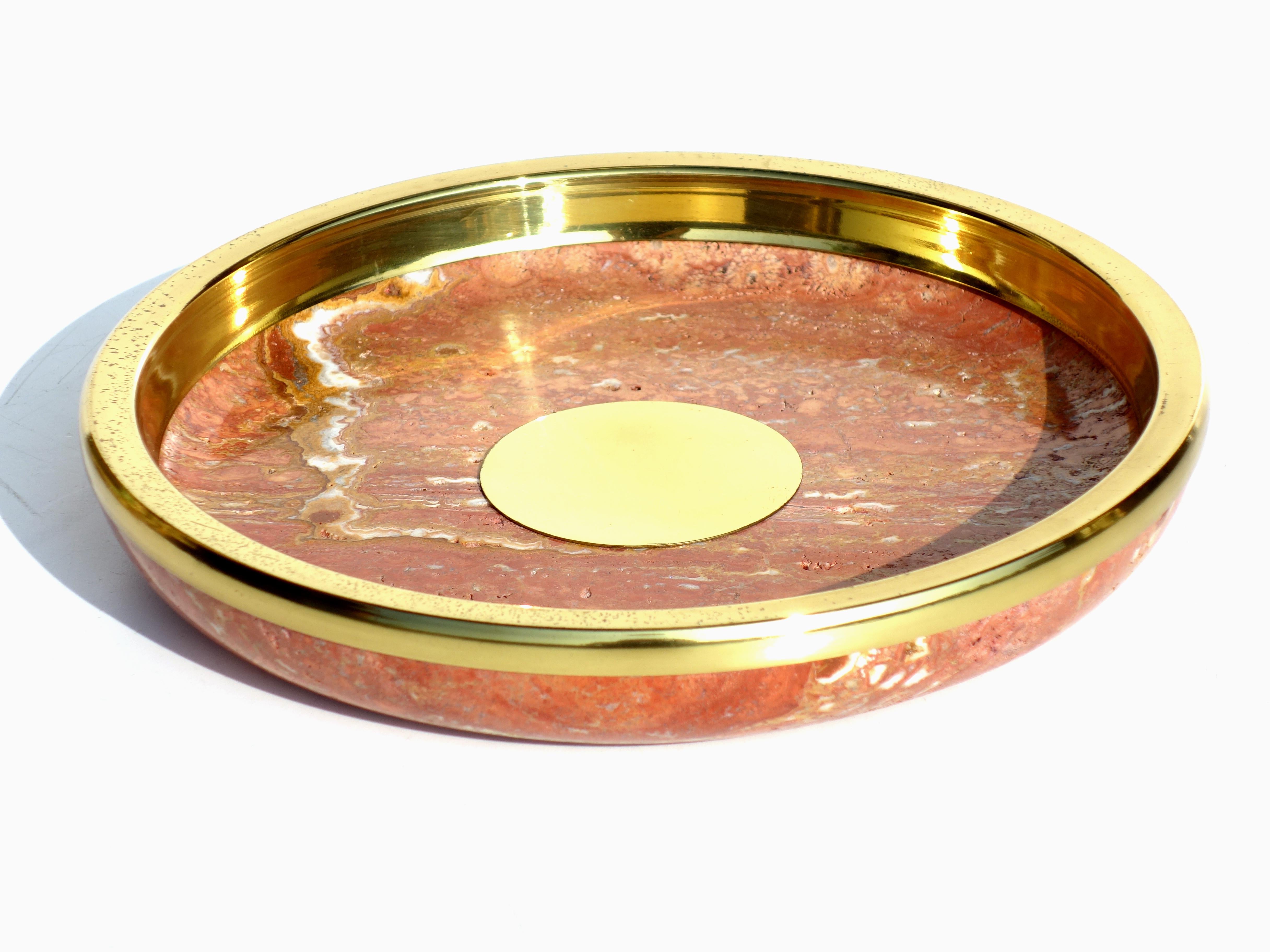 Mid-Century Modern Italian Design Marble Brass Plate, 1970s 