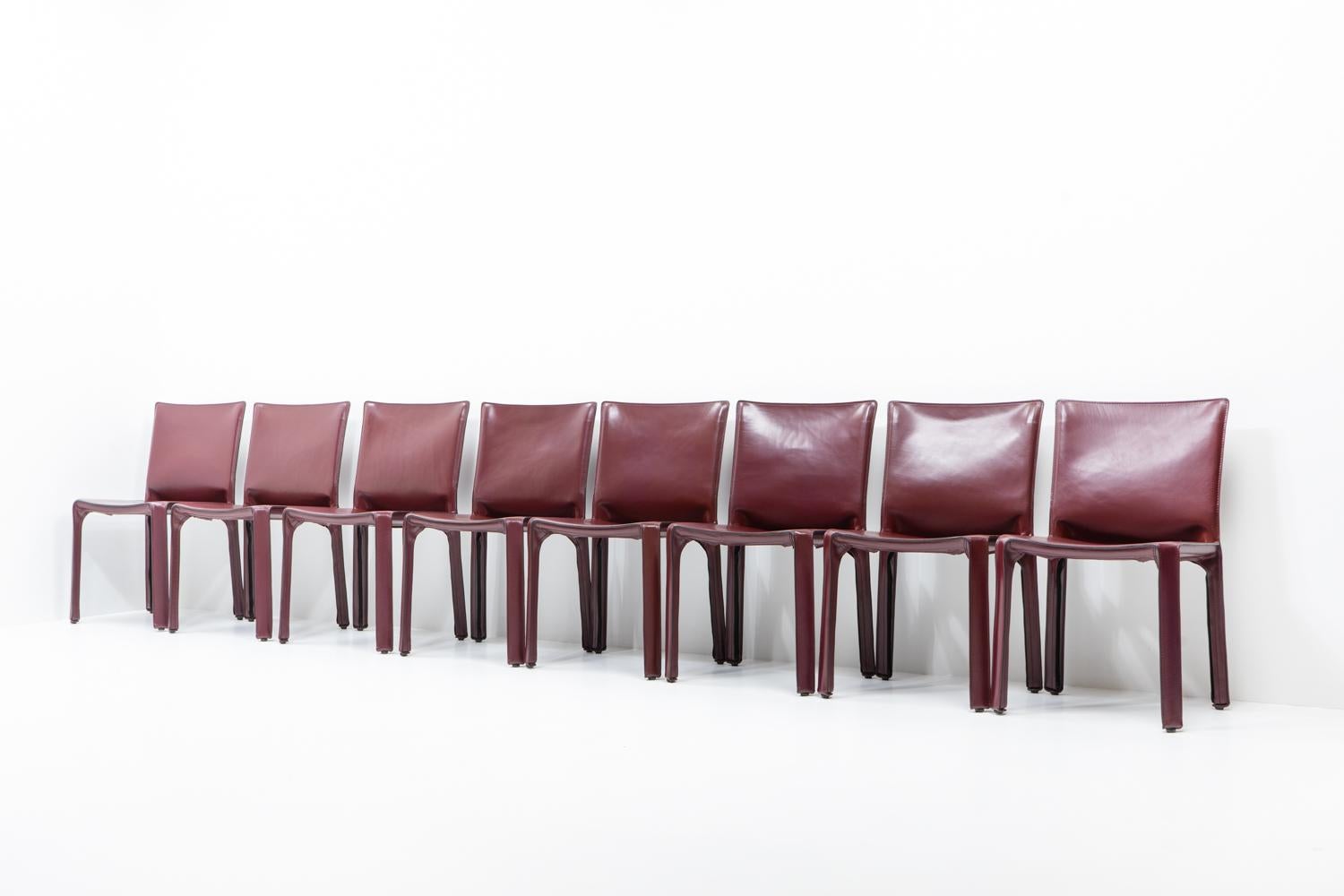 Italienisches Design Mario Bellini Cassina Cab 412, Bordeauxrot, 8er-Set (Moderne der Mitte des Jahrhunderts) im Angebot