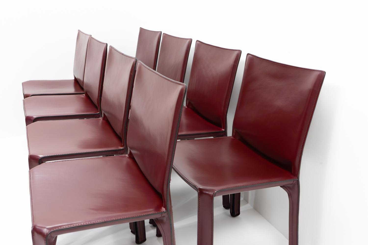 Italienisches Design Mario Bellini Cassina Cab 412, Bordeauxrot, 8er-Set (Metall) im Angebot
