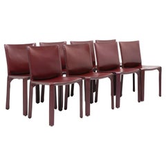 Italian Design Mario Bellini Cassina Cab 412, Bordeaux Red, Set of 8