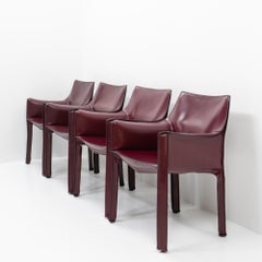 Italian Design Mario Bellini for Cassina CAB 413 Bordeaux Red, Set of 4, 1990s