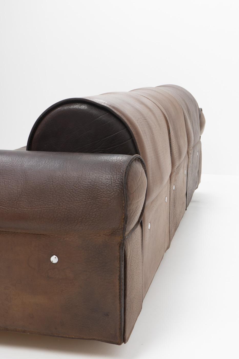 Italian Design Marzio Cecchi Three-seater Sofa in Brown Buffalo Leather, 1970s For Sale 7