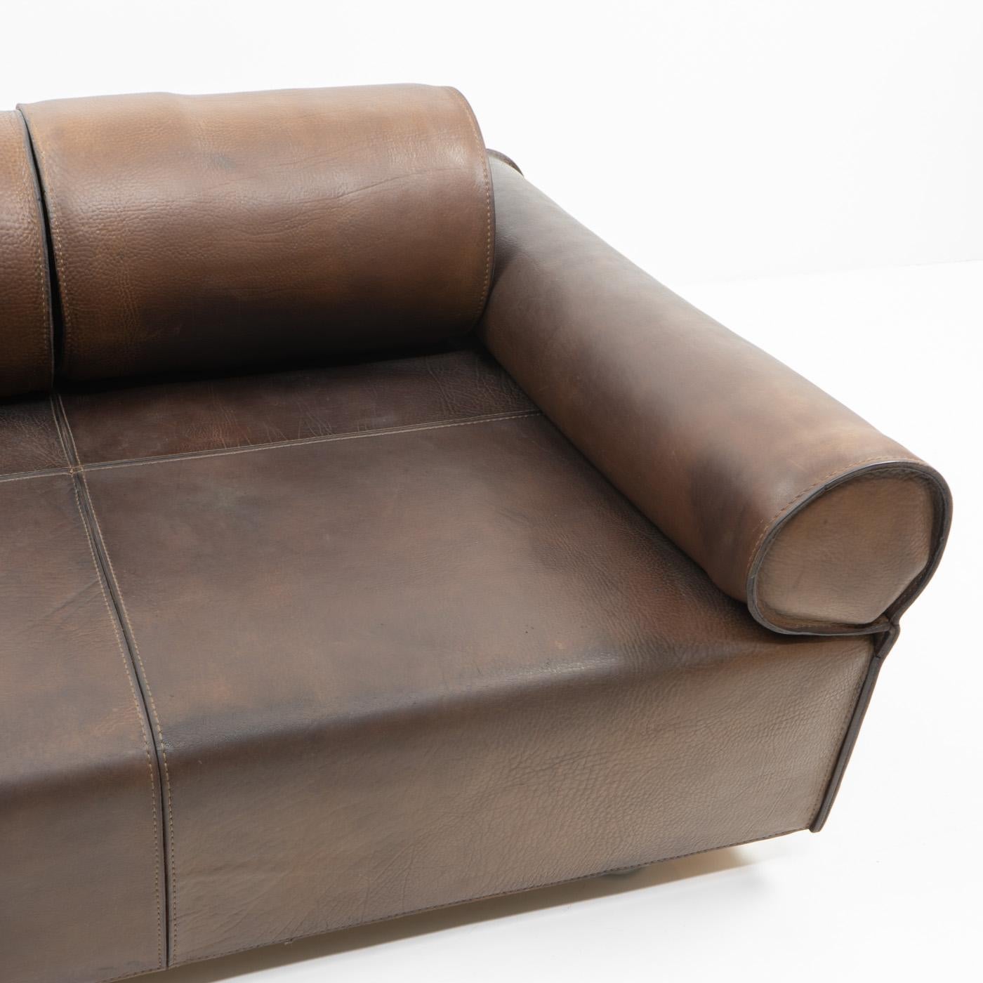 Italian Design Marzio Cecchi Three-seater Sofa in Brown Buffalo Leather, 1970s For Sale 8