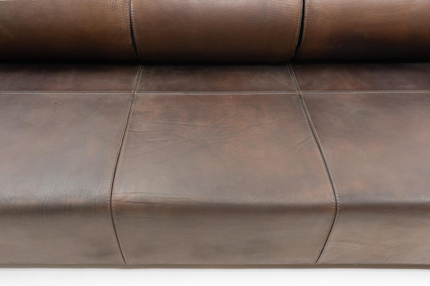 Italian Design Marzio Cecchi Three-seater Sofa in Brown Buffalo Leather, 1970s For Sale 9