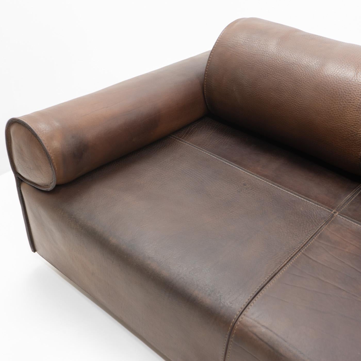 Italian Design Marzio Cecchi Three-seater Sofa in Brown Buffalo Leather, 1970s For Sale 10