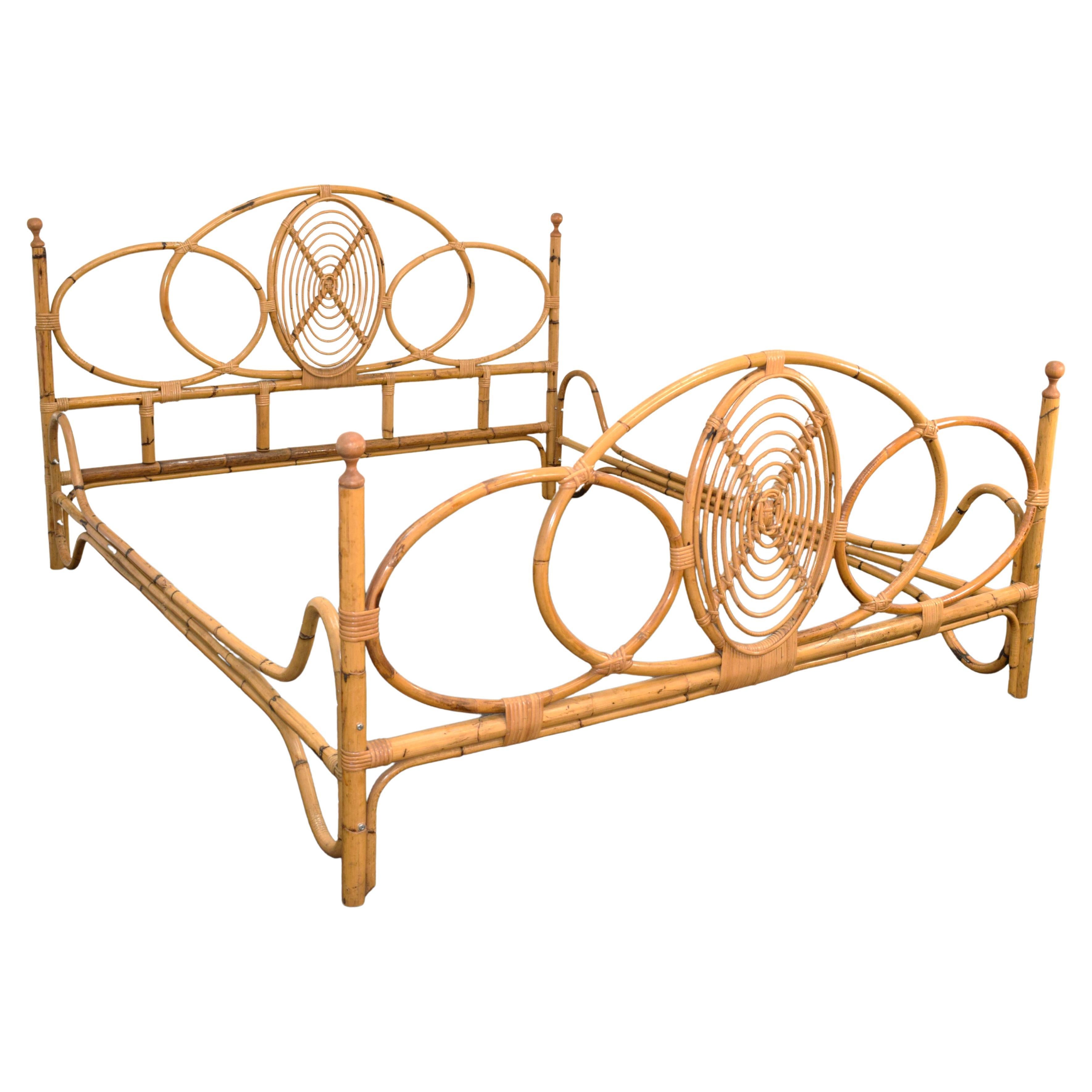 Italian Design Mid-Century Bamboo Bed, 1960s