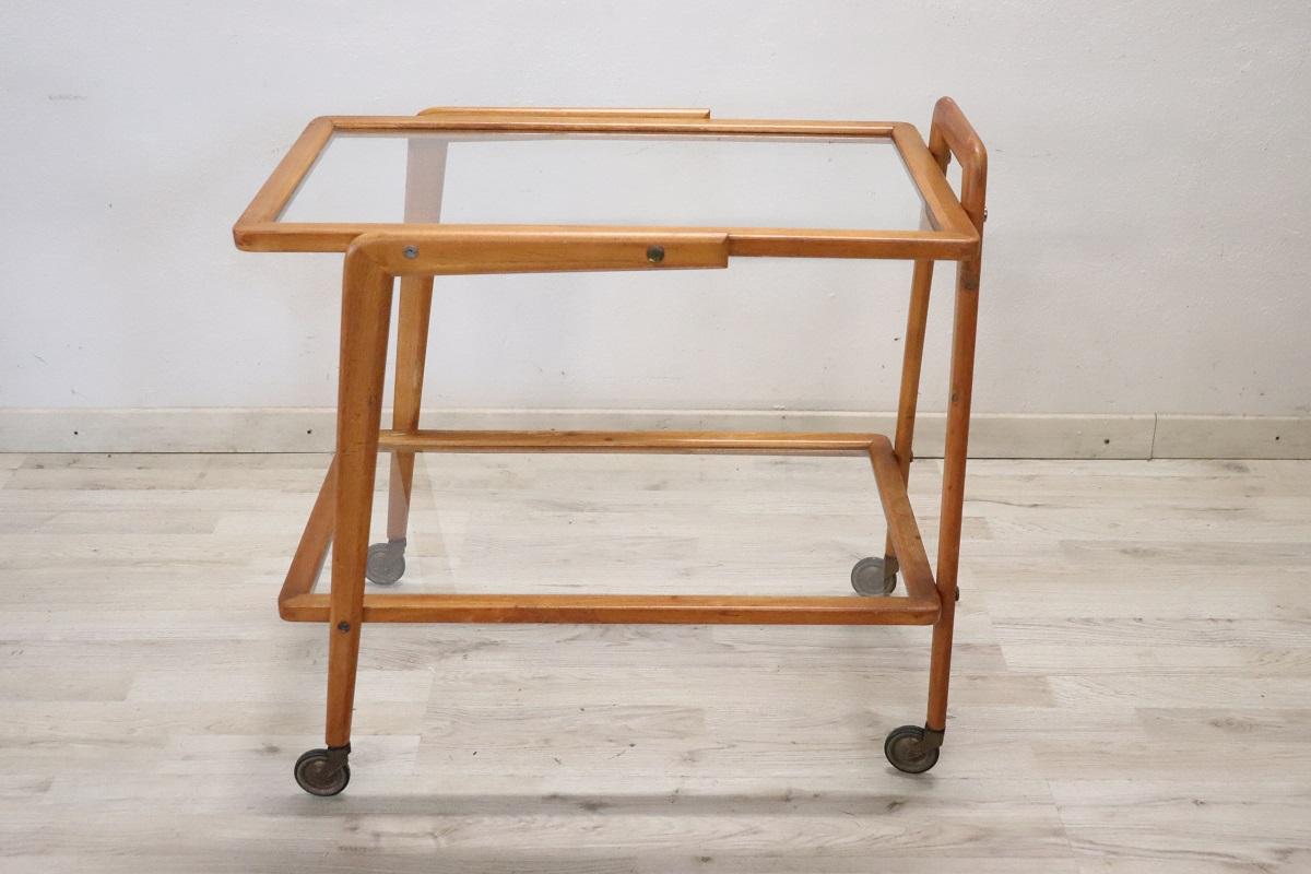 Glass Italian Design Mid-Century Bar Cart, 1950s For Sale