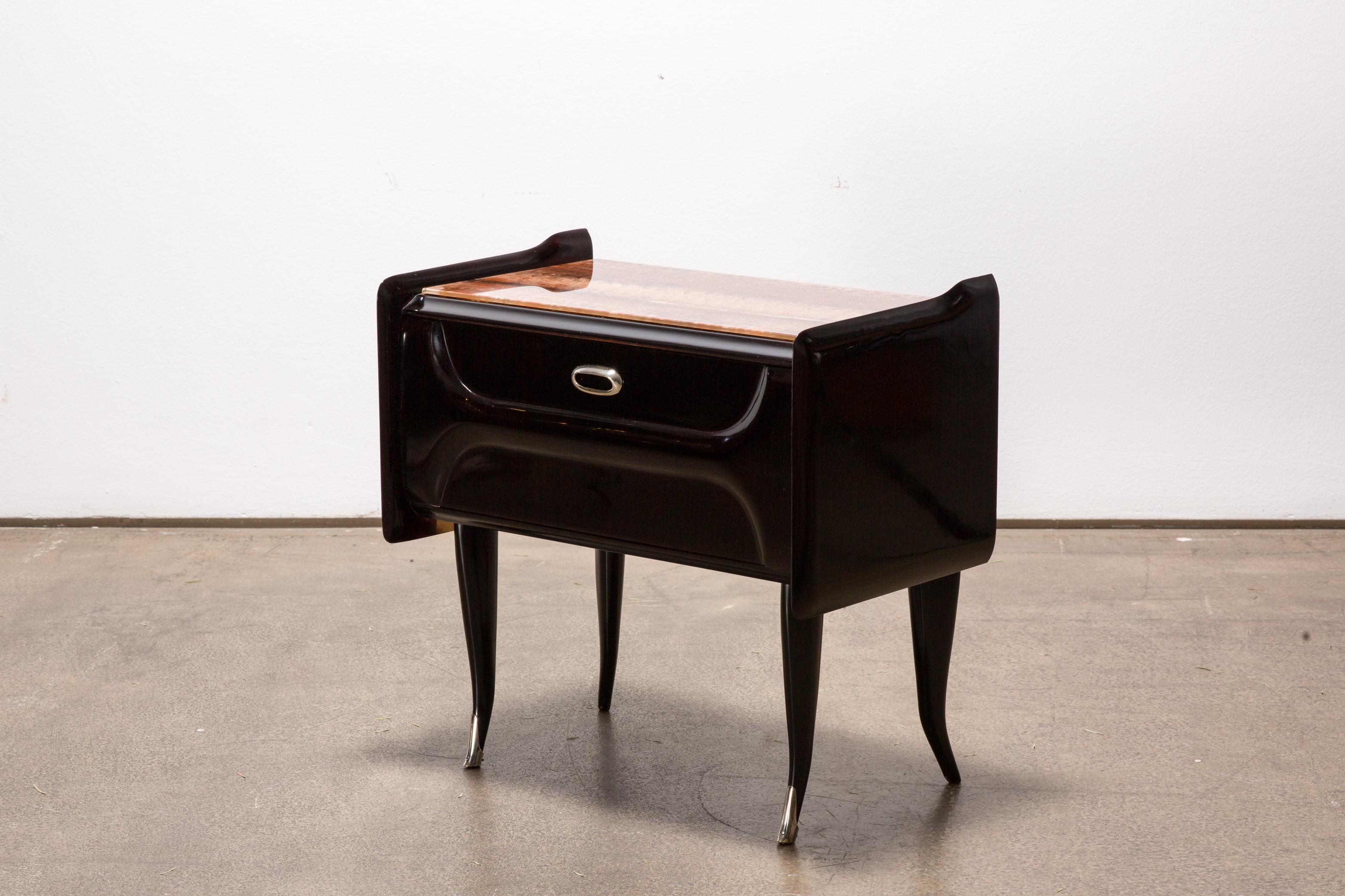 Italian-Design Midcentury Black Silver Plated Nightstands, 1950 In Good Condition In Vienna, AT