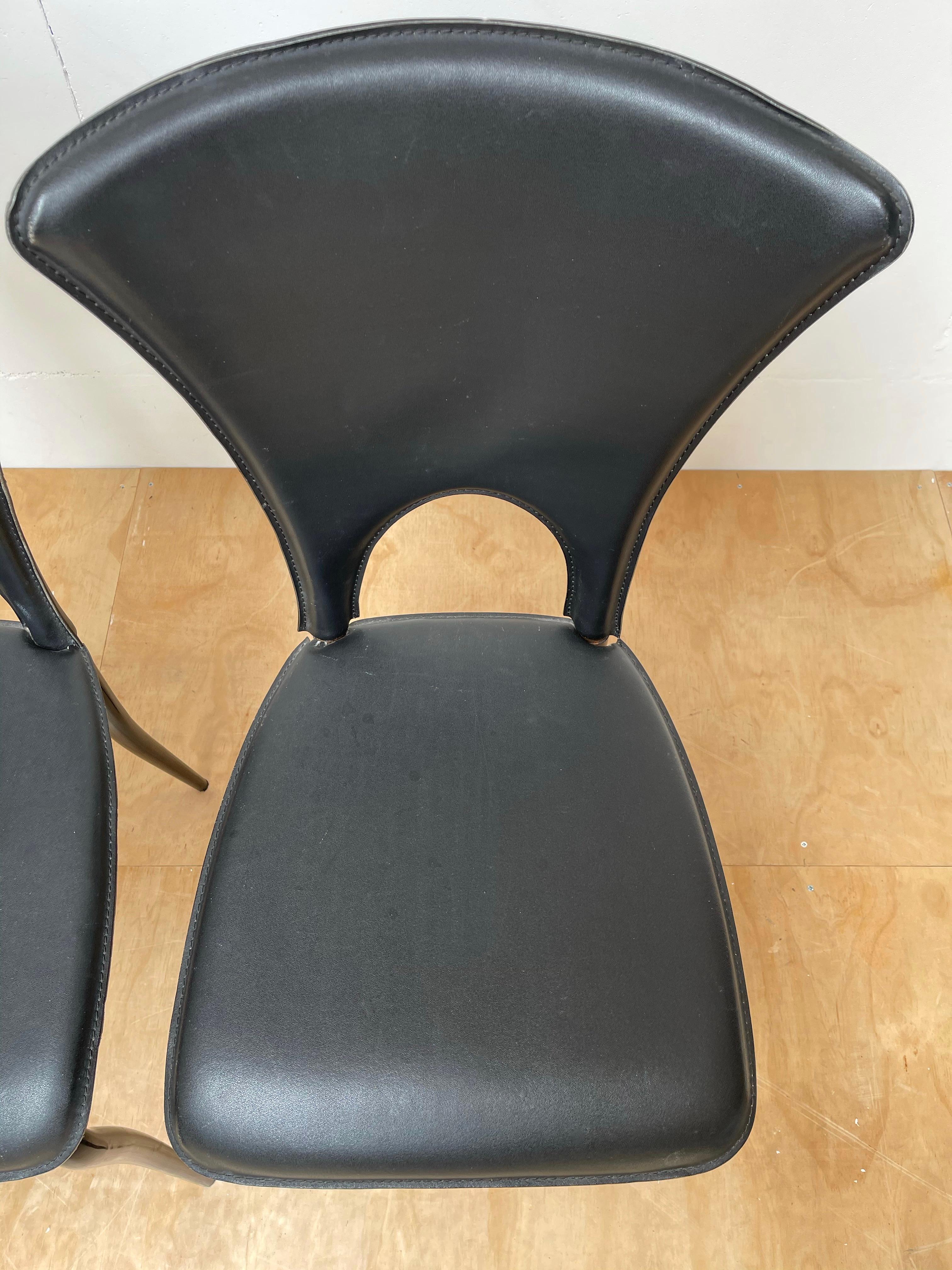 Fer Design italien The Modernity Set of 4 Dining Chairs w. Sièges en cuir noir en vente