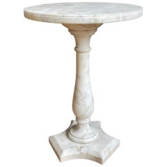 Italian Design Midcentury Modern White Carrara Marble Pedestal Stand / End Table