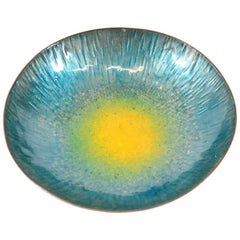 Italian Design Midcentury Turquoise and Yellow Enamel Bowl after Paolo De Poli