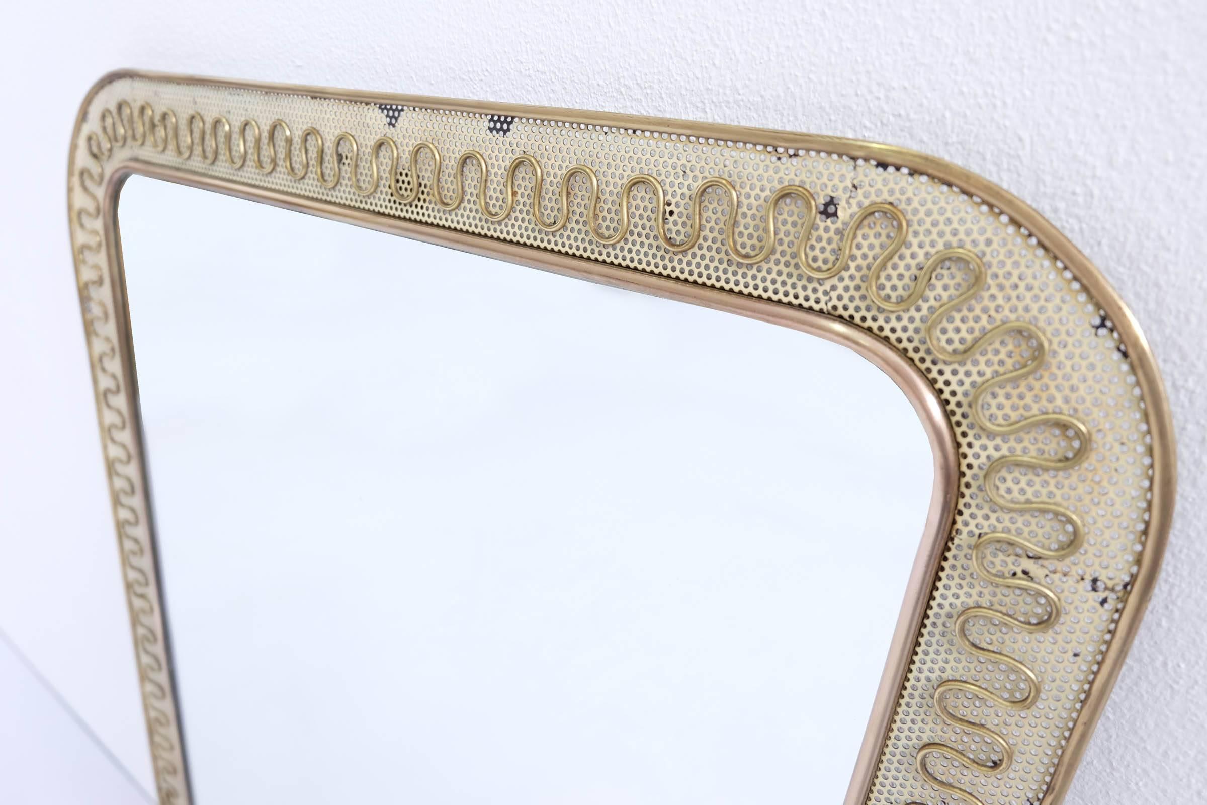 Mid-Century Modern Italian Design Mirror in Perforated Metal and Brass